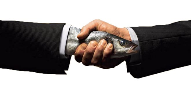 Man with fish handshake